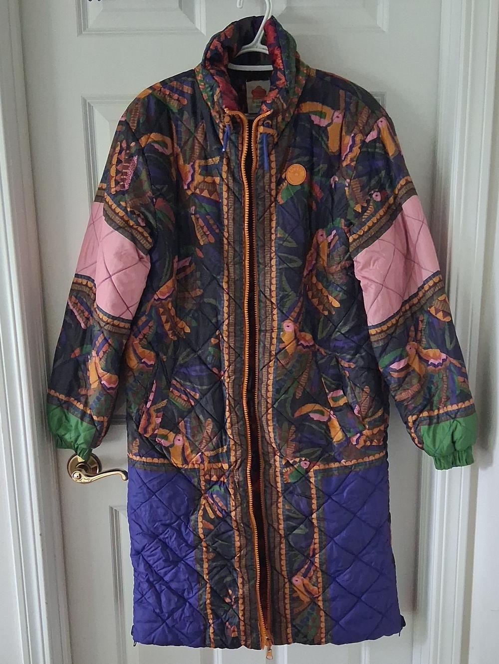 Farm Rio Quilted Multicolor Long Women's Coat - Pink, Purple & Green Size S - Picture 2 of 16